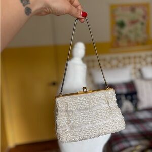 Elegant Cream Beaded Wristlet